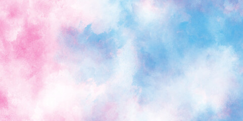 abstract pastel blue and white  pink watercolor background, cand acrylic rainbow, Blue sky and pink pastel watercolor painted on paper, purple shades and blue watercolor paper textured illustration.
