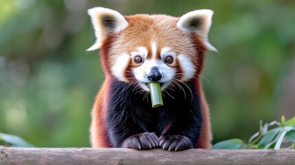 Fototapeta premium Red panda munching on bamboo