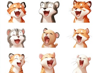 Cute cartoon animal faces, laughing expressions