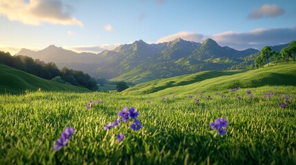 Obraz premium Serene Mountain Meadow at Sunrise