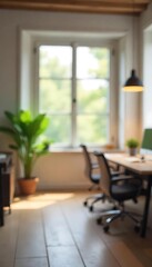 Fototapeta premium Generative AI Crafted Office Workspace Blurred Serenity