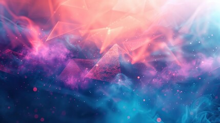 Abstract digital art, geometric shapes, vibrant colors, smoky background, digital design