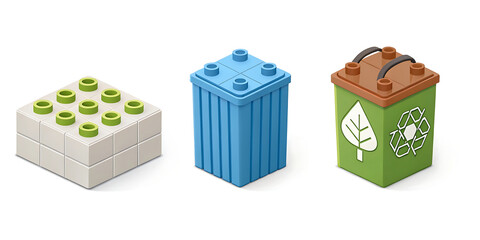 Fototapeta premium Colorful Building Blocks for Creative Play Featuring Recycling Bin and Eco-Friendly Designs for Sustainable Learning