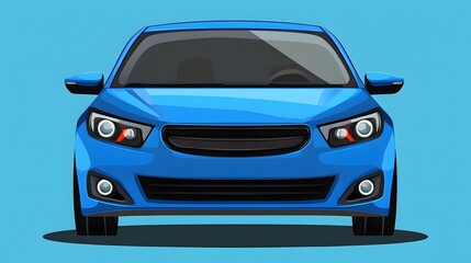Blue Car in Front Vector Illustration - Isolated Cartoon Design for Projects