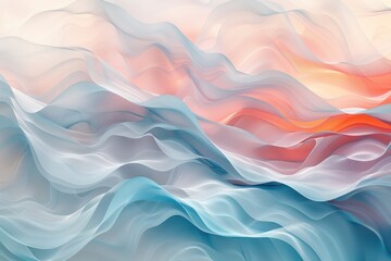 Abstract flowing fabric waves, pastel colors, sunset backdrop, design element