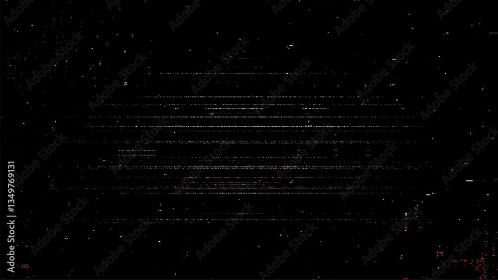Poster Digital noise. Abstract distortion static texture. Vector. Minimalistic digital glitch art. pixel graphics. VHS grainy texture. Black background. Retro game aesthetics backdrop.