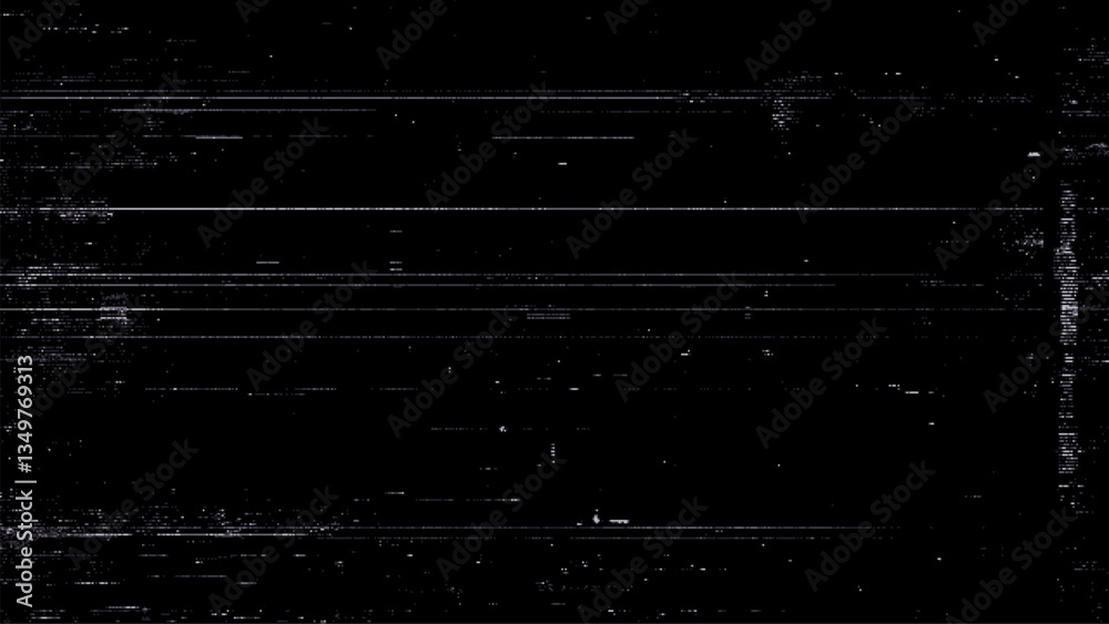 Poster Digital noise. Abstract distortion static texture. Vector. Minimalistic digital glitch art. pixel graphics. VHS grainy texture. Black background. Retro game aesthetics backdrop.