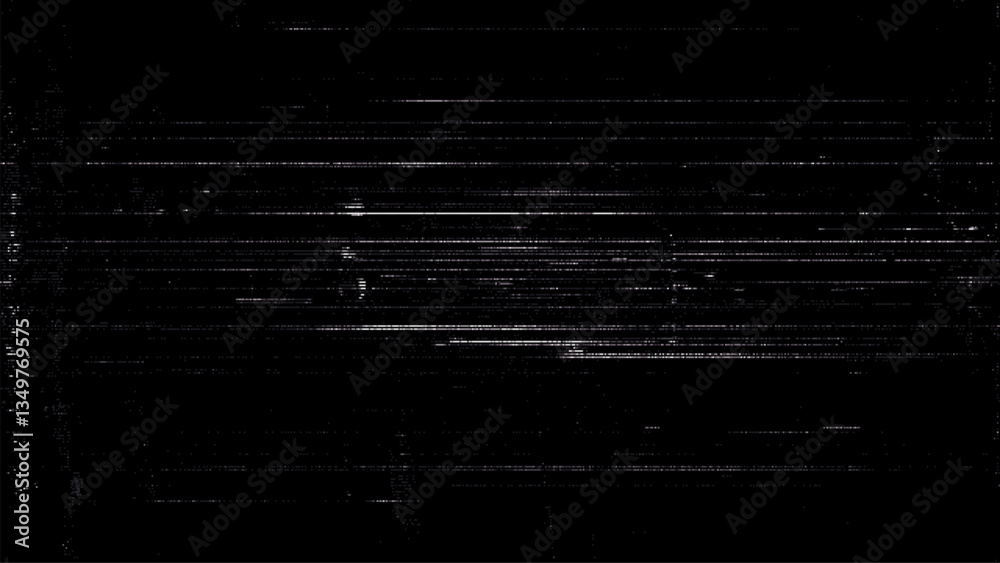 Poster Digital noise. Abstract distortion static texture. Vector. Minimalistic digital glitch art. pixel graphics. VHS grainy texture. Black background. Retro game aesthetics backdrop.