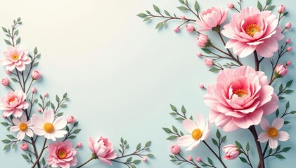 Naklejka premium Delicate floral motif, pastel hues, subtle texture, invitation, spring, subtle