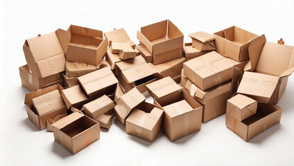 Fototapeta premium Opened Cardboard Boxes and Parcels from a Top View - A Snapshot of Shipping and Delivery