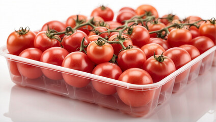 Vibrant Pack of Tomatoes in a Plastic Tray Isolated on a White Background - Ideal for Cooking