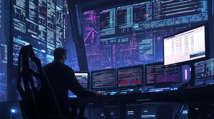 A programmer is working in front of a computer