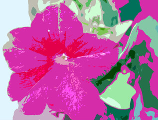 Closeup of a pink flower Illustration with droplets of water on its petal