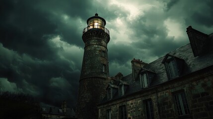 Lighthouse Under a Stormy Sky
