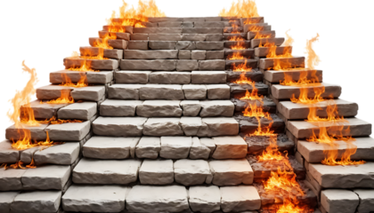 Stone steps engulfed in flames, symbolizing overcoming challenges png