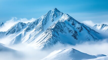Obraz premium Majestic Snow Mountains Rising Above the Clouds in Winter Landscape