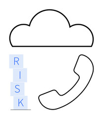 Cloud icon, phone receiver outline, and stacked risk blocks, emphasizing data security, telecommunication, and reliability. Ideal for tech strategy, cybersecurity, VoIP risk evaluation future