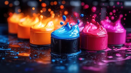 CMYK paint splash, vibrant colors, studio setup, printing process