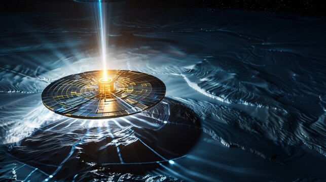 Futuristic Alien Technology Background with Advanced Energy Transmission on Extraterrestrial Surface