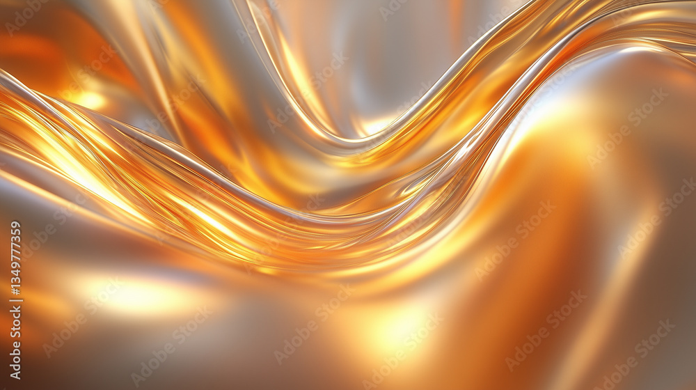 Wall mural flowing golden fabric glimmers under soft light reflecting rich textures and waves in a serene setti