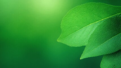 Obraz premium Close-up of three fresh green leaves with prominent veins against a blurred green background, highlighting natural beauty, intricate details, and the vibrancy of nature.
