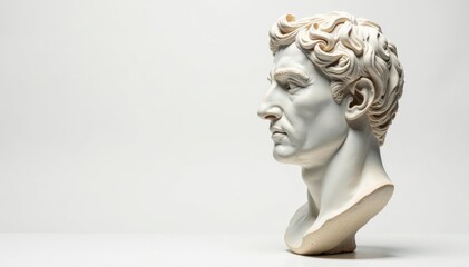 Crisp white background features weathered Roman bust fragment, roman, art