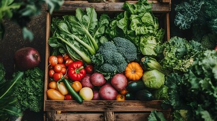 Fresh Organic Vegetables in Wooden Crate Farm to Table