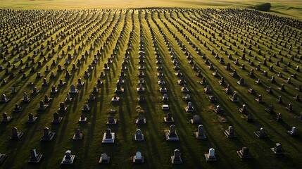 Fototapeta premium Aerial View of Cemetery at Sunset