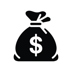 Black and White Money Bag Icon with Dollar Sign - Financial Vector Illustration,  Money Bag Dollar Icon