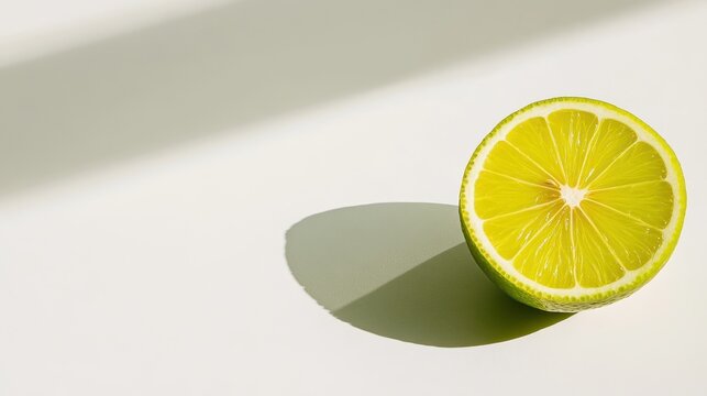 Single Lime Half Casting Shadow On A White Surface