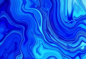 Naklejka premium Generative AI Abstract Blue Liquid Marble Swirls Digital Art