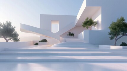 Obraz premium Minimalist White Architecture with Greenery