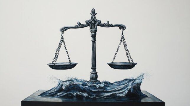 Justice Scales on a Wave. Symbolic Artwork. Possible Stock Photo Use