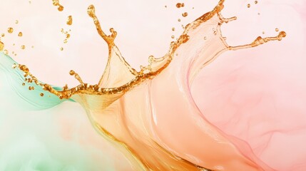 Fototapeta premium Fluid Golden Surge Interacts With Pastel Mist.