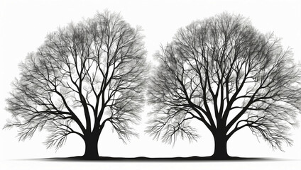 Artistic Silhouette of Bare Trees and Branches Isolated on a White Background - Ideal for Creative Projects