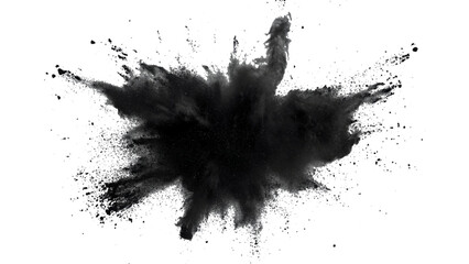 Vector black powder explosion on transparent white background. Black powder explosion, white background, dramatic effect,