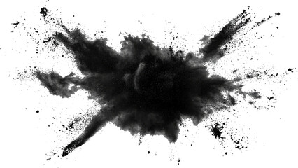 Vector black powder explosion on transparent white background. Black powder explosion, white background, dramatic effect,