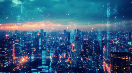 Cityscape at night futuristic city