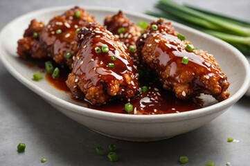 Baked wings glistening with sweet sauce sit on white plate, combining tender meat and subtle crunch. Bold seasoning plus sesame garnish add complexity to this hearty comfort meal