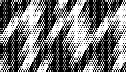 Black and white smooth transition of hexagon pattern made halftone effect for sporty background and jersey. Fully editable vector element. Vector Format Illustration. 