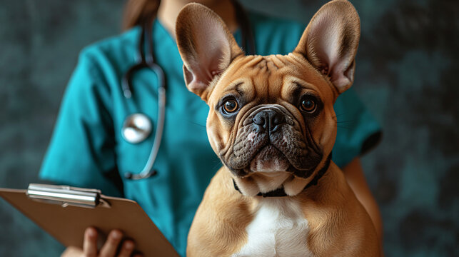 Veterinarian examining a bulldog for common breed-specific diseases highlighting the importance of regular health checkups for pets.