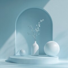 Light Blue Minimalist Display with Vase and Branch