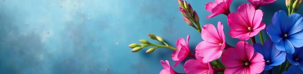 Obraz premium Fuchsia and blue delphiniums in a tall floral arrangement, blue, delphiniums, arrangement