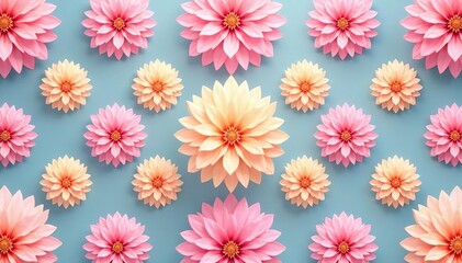 Fototapeta premium Geometric dahlia motif, repeating design, soft pastel tones, print, graphics