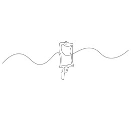 Iv bag outline drawing illustration. Continuous line draw medical equipment vector.