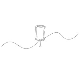 Obraz premium Iv bag outline drawing illustration. Continuous line draw medical equipment vector.