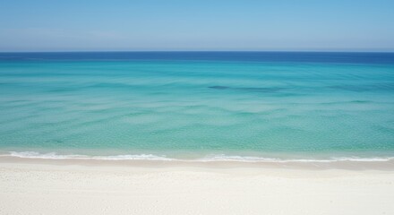 Fototapeta premium Breathtaking Seascape Vista: Azure Waters and Pristine White Sand Beach Paradise