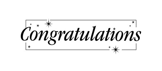 Congratulations fancy banner with stars inside a thin frame. Elegant typography congrats message.