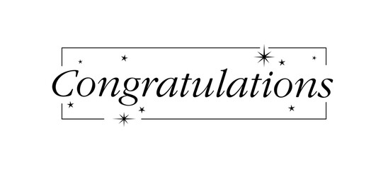 Congratulations fancy banner with stars inside a thin frame. Elegant typography congrats message.