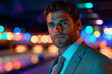 Obraz premium Confident businessman in office suit, showcasing professional demeanor and leadership, Generative AI